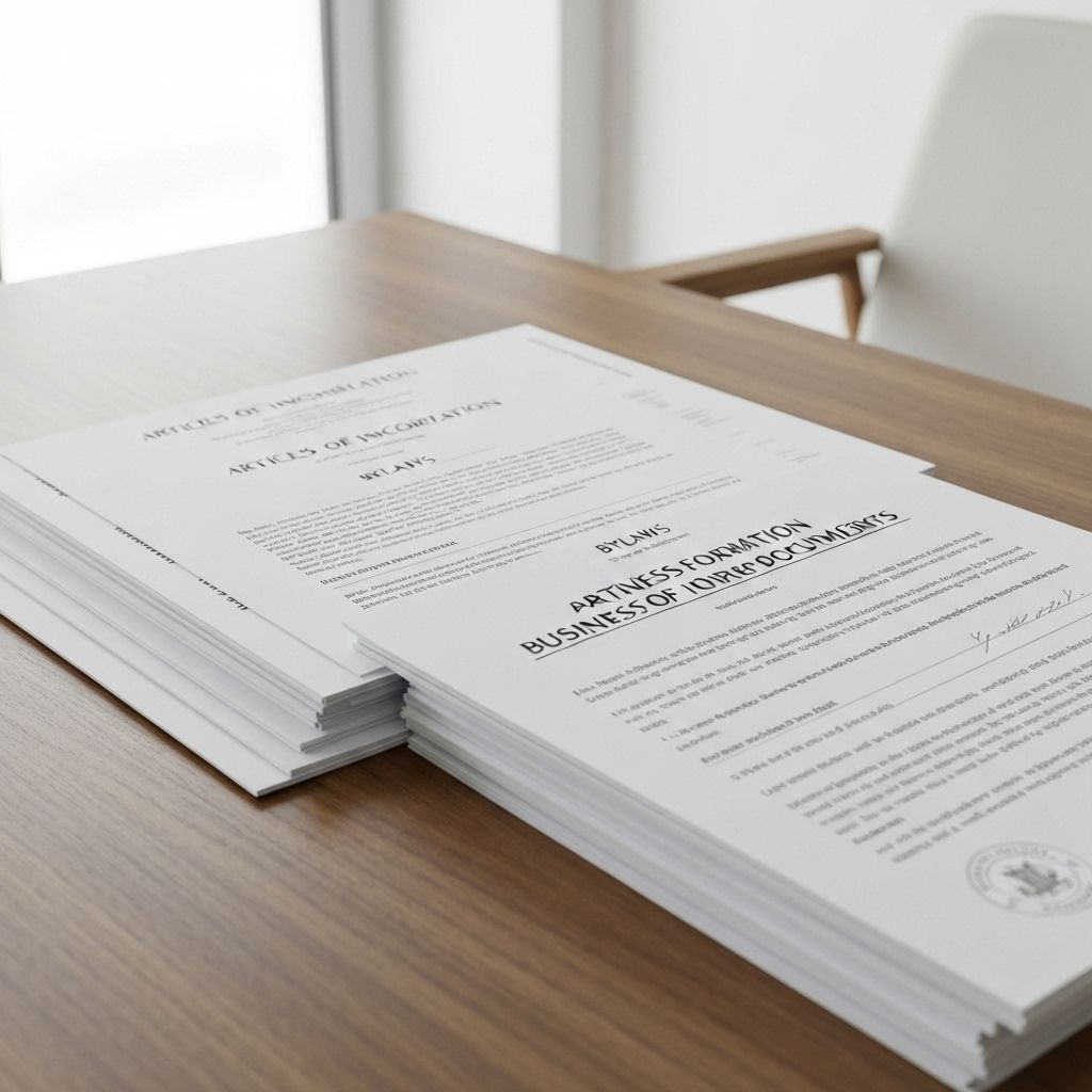 Business formation documents for LLC and corporation comparison